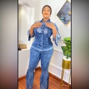 Stylish Blue Denim Set with Flared Sleeves